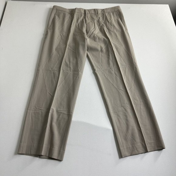Hugo Boss Cagan Pants Mens 38R Solid Beige Wool Blend Flat Front‎ Slacks - Picture 1 of 8